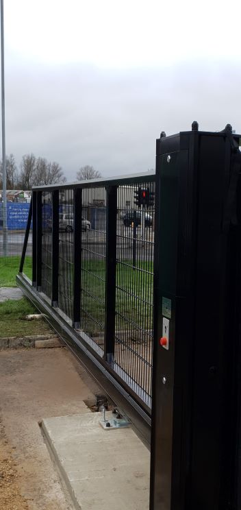 Commercial security sliding gate with access control installed at a secure entrance